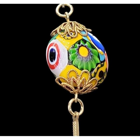 Venetian Murano Millefiori Art Glass Bead Necklace Bar Link Stations 40" Opera - Picture 5 of 16